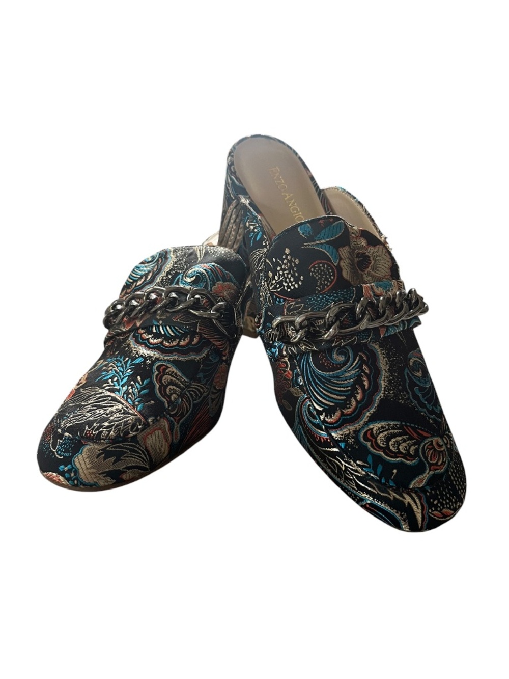 Enzo Angiolini Gilian Floral Paisley Jacquard Slip-On 2.5" Heel Mules Size 6.5